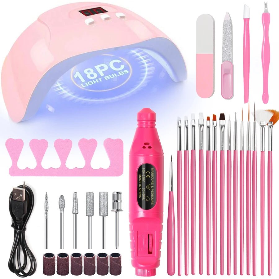 LINMANDA Manicure UV LED Lamp Kit Set UV Lamp and 20000RPM Nail Drill Machine Kit and Remove Dead Skin Manicure Tools Set - Paola Center
