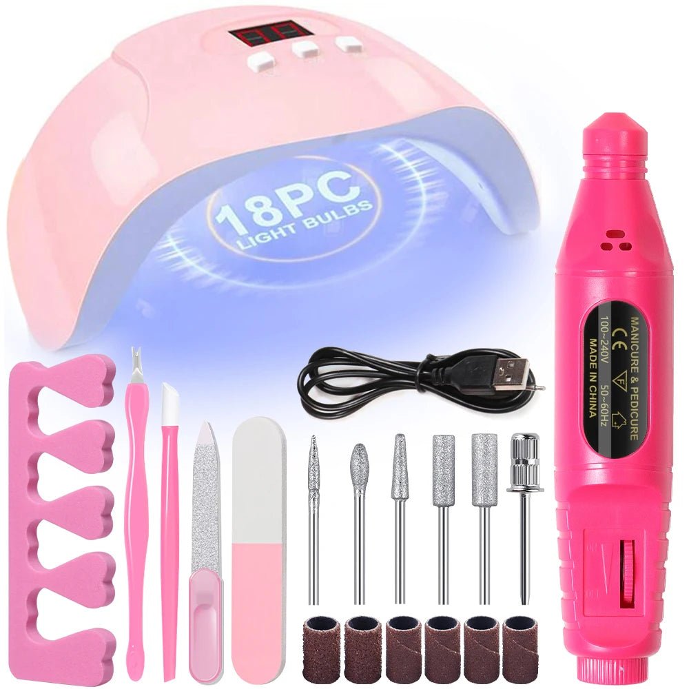 LINMANDA Manicure UV LED Lamp Kit Set UV Lamp and 20000RPM Nail Drill Machine Kit and Remove Dead Skin Manicure Tools Set - Paola Center