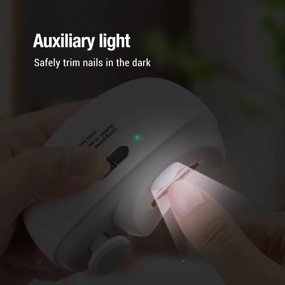 Nail trimmer with auxiliary light for safely trimming luxury nails, inspired by Hailey Bieber nails