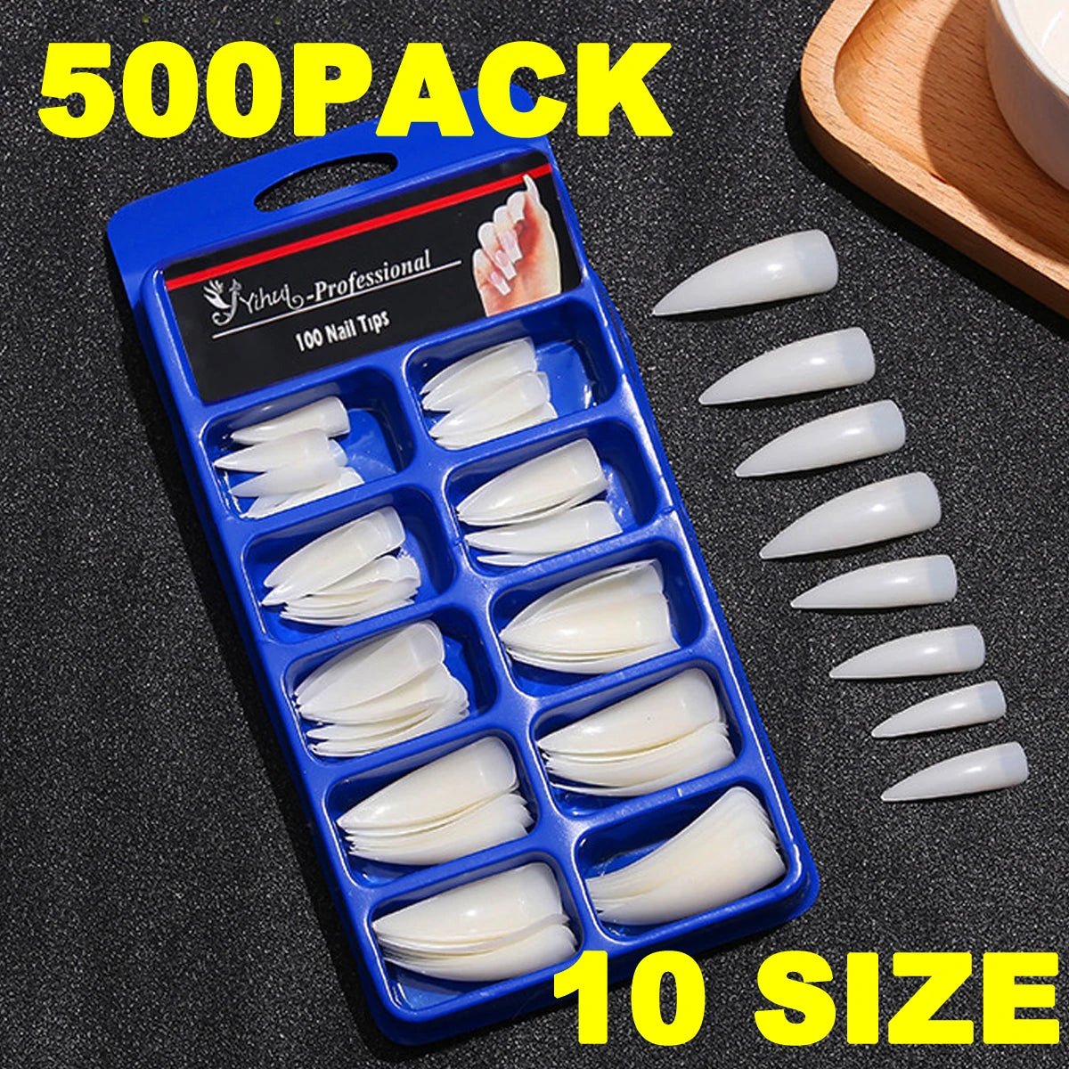 500 pack of luxury nails in 10 sizes for Hailey Bieber nails and nail art supplies