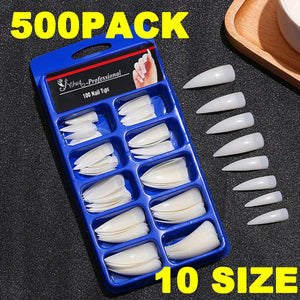 500 pack of luxury nails in 10 sizes for Hailey Bieber nails and nail art supplies