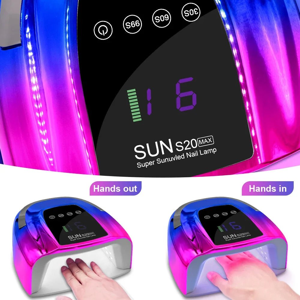 Paola Center SUN S20 MAX Nail Lamp in Pink and Purple for luxury nails, perfect for Hailey Bieber nails and nail art supplies