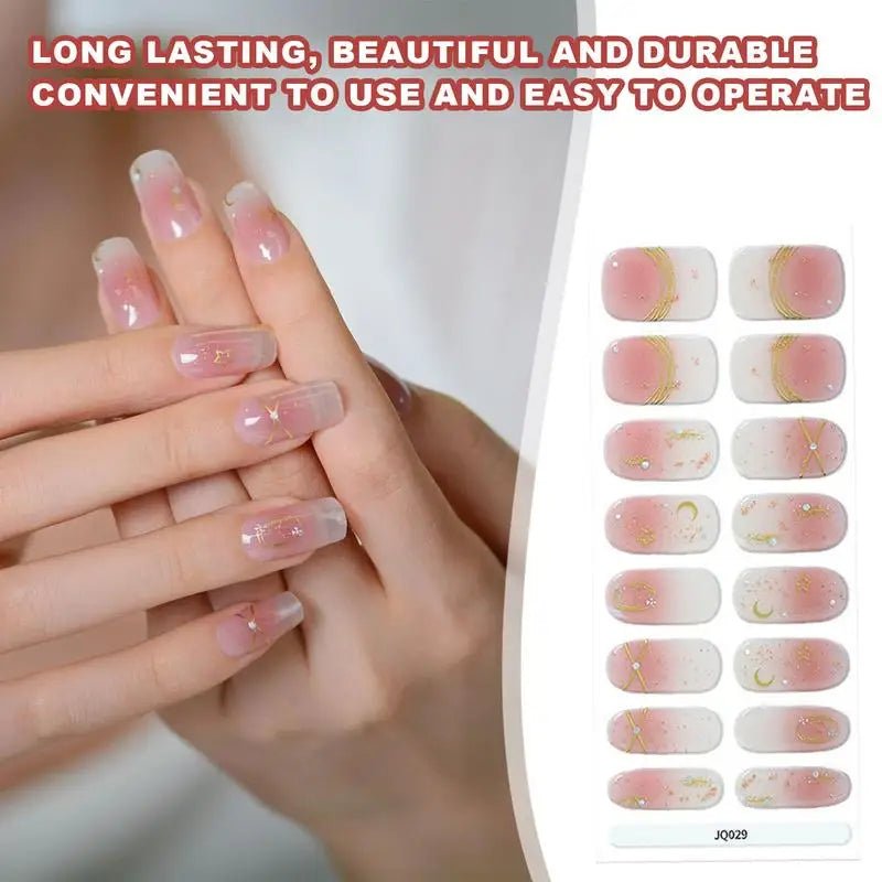 Manicure Nail Stickers 16pcs Strips Gel Nail Polish Adhesive Stickers Women Girls Home Salon Nail Craft Nail Wrap Stickers - Paola Center