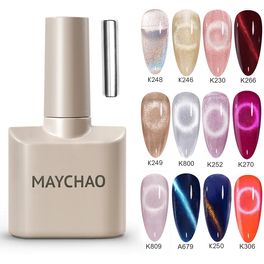 MAYCHAO 12ML Cat Eye Gel Nail Polish With Magnet Soak off UV Holographic Magnetic Rainbow Gel Polish for Nail Art DIY Manicure - Paola Center
