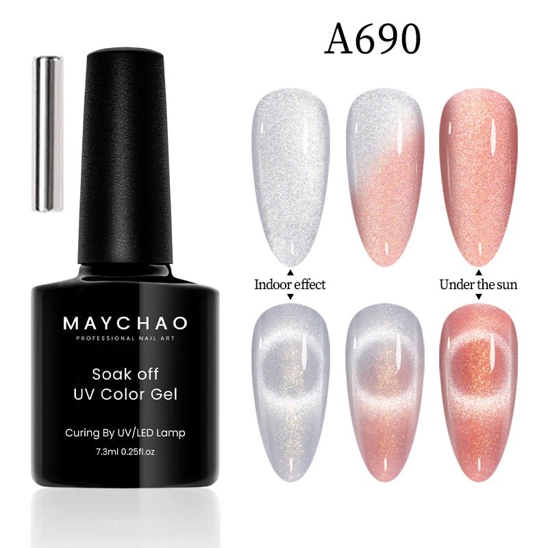 MAYCHAO 12ML Cat Eye Gel Nail Polish With Magnet Soak off UV Holographic Magnetic Rainbow Gel Polish for Nail Art DIY Manicure - Paola Center