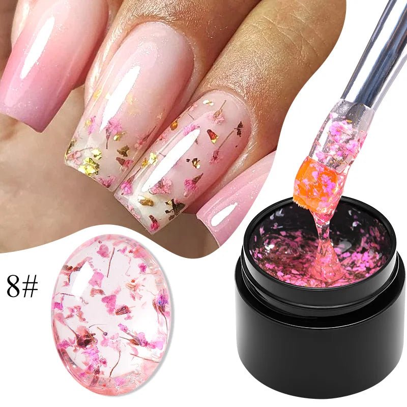 MEET ACROSS 5ml Pink Dried Flower Gel Nail Polish Natural Flower Fairy Nail Art Gel Soak Off UV LED Painting Varnishes For Nails - Paola Center