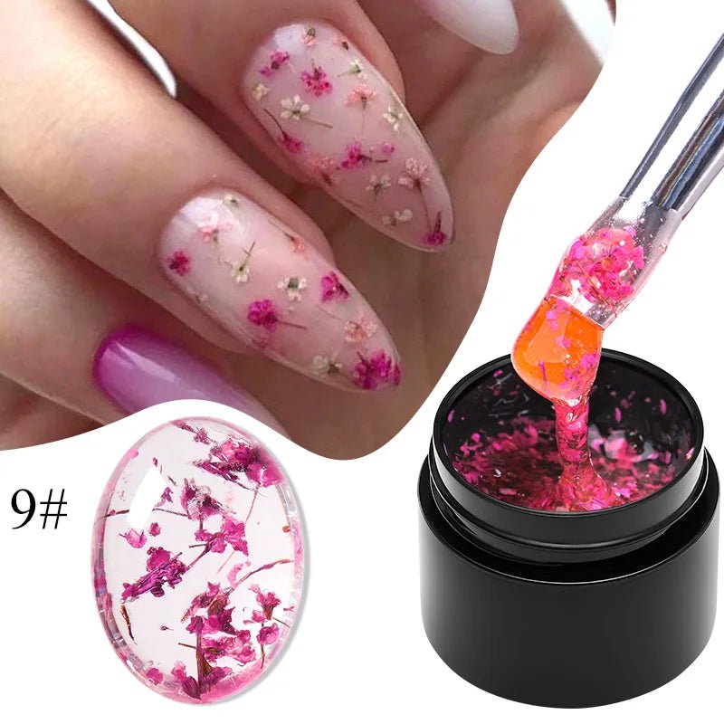 MEET ACROSS 5ml Pink Dried Flower Gel Nail Polish Natural Flower Fairy Nail Art Gel Soak Off UV LED Painting Varnishes For Nails - Paola Center