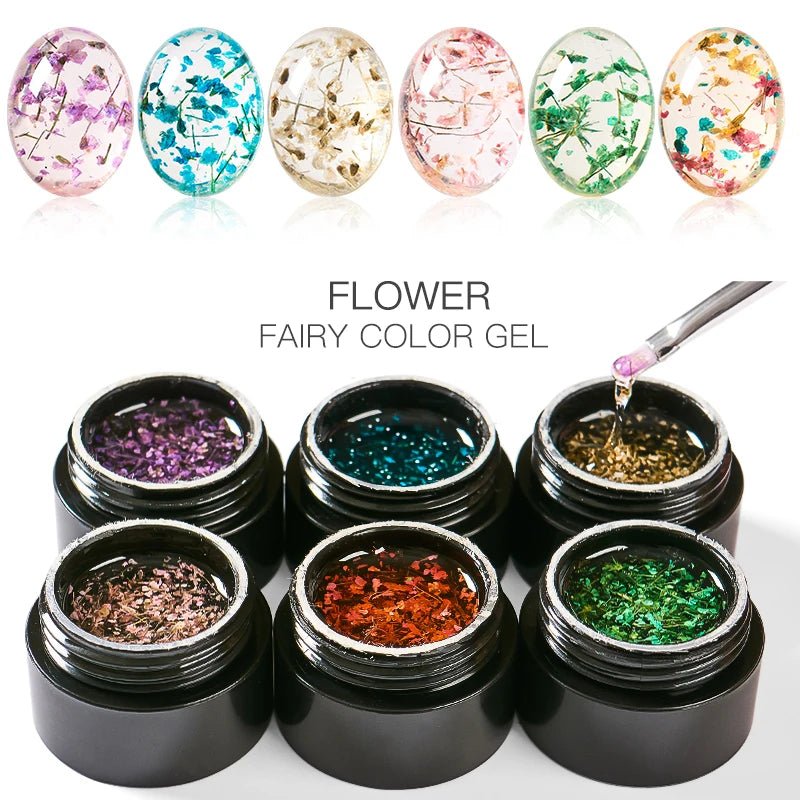 MEET ACROSS 6Pcs//Set Dried Flower Gel Nail Polish Natural Flower Fairy Gel Nail Art Painting Varnishes Summer Varnish For Nail - Paola Center