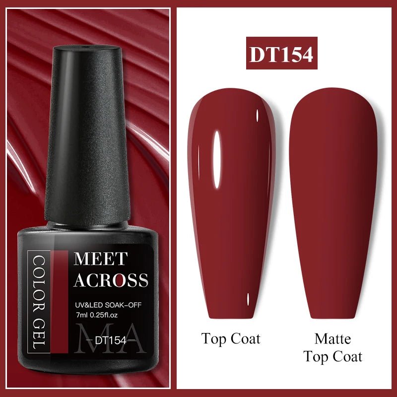 MEET ACROSS 7ml Gel Nail Polish Spring 140 Colors For Fall Decoration Semi Permanent Matte Top Coat Nail Art UV Gel Varnish - Paola Center