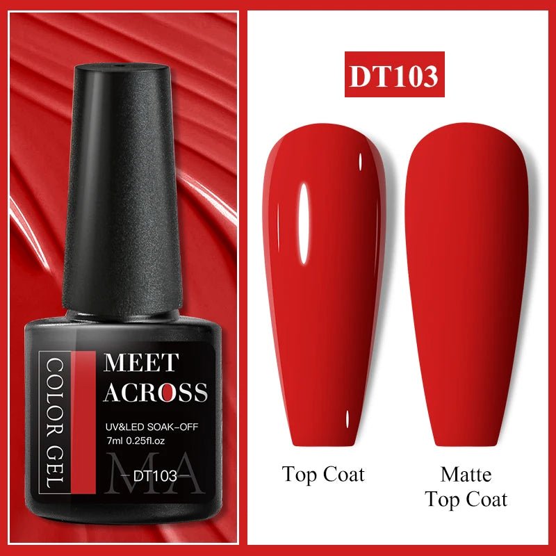 MEET ACROSS 7ml Gel Nail Polish Spring 140 Colors For Fall Decoration Semi Permanent Matte Top Coat Nail Art UV Gel Varnish - Paola Center