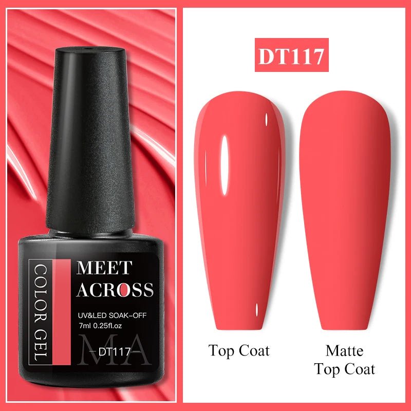 MEET ACROSS 7ml Gel Nail Polish Spring 140 Colors For Fall Decoration Semi Permanent Matte Top Coat Nail Art UV Gel Varnish - Paola Center