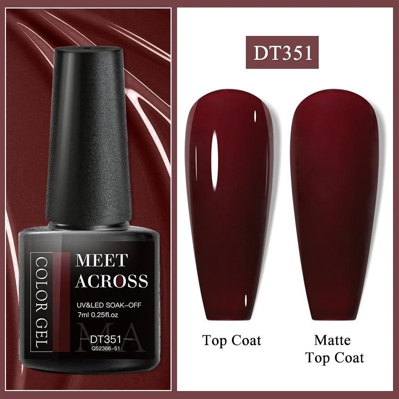 MEET ACROSS 7ml Gel Nail Polish Spring 140 Colors For Fall Decoration Semi Permanent Matte Top Coat Nail Art UV Gel Varnish - Paola Center