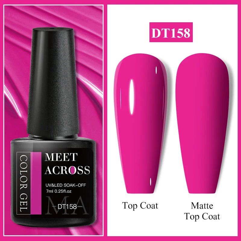 MEET ACROSS 7ml Gel Nail Polish Spring 140 Colors For Fall Decoration Semi Permanent Matte Top Coat Nail Art UV Gel Varnish - Paola Center