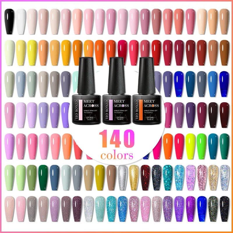 MEET ACROSS 7ml Gel Nail Polish Spring 140 Colors For Fall Decoration Semi Permanent Matte Top Coat Nail Art UV Gel Varnish - Paola Center