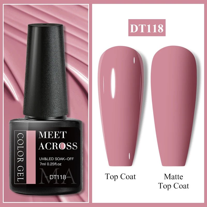 MEET ACROSS 7ml Gel Nail Polish Spring 140 Colors For Fall Decoration Semi Permanent Matte Top Coat Nail Art UV Gel Varnish - Paola Center