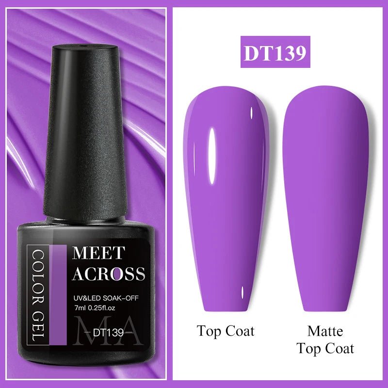MEET ACROSS 7ml Gel Nail Polish Spring 140 Colors For Fall Decoration Semi Permanent Matte Top Coat Nail Art UV Gel Varnish - Paola Center