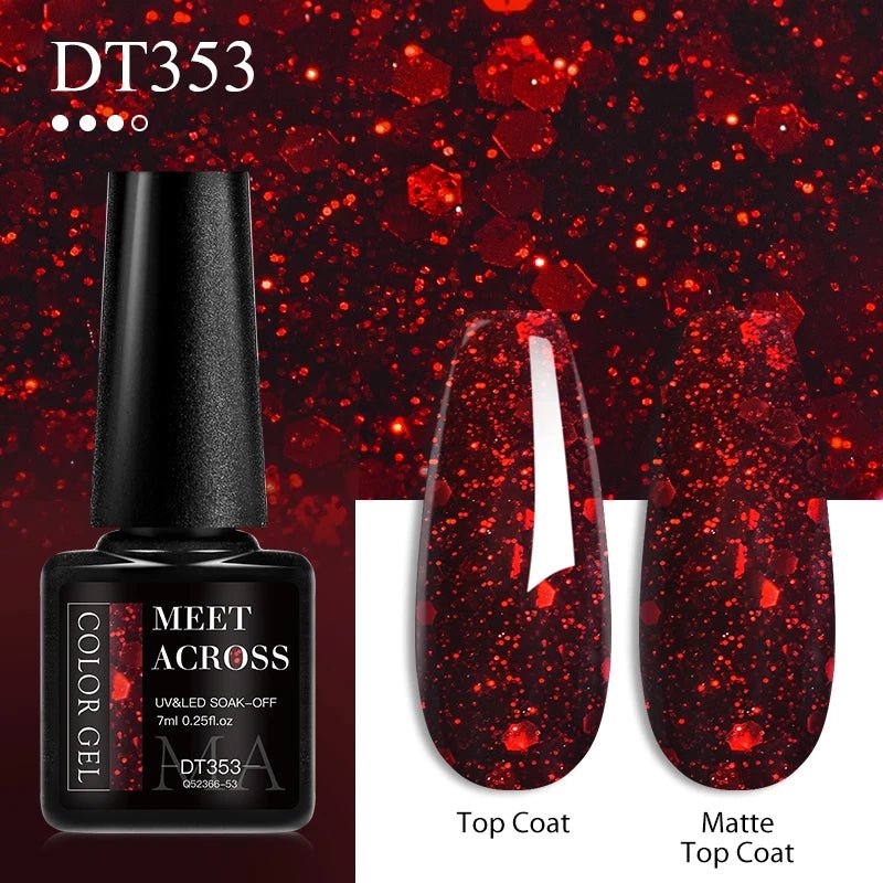 MEET ACROSS 7ml Red Gel Nail Polish Crystal Semi Permanent Soak Off UV Gel Varnish Nail Art Manicure Base Matte Top Coat Vernis - Paola Center