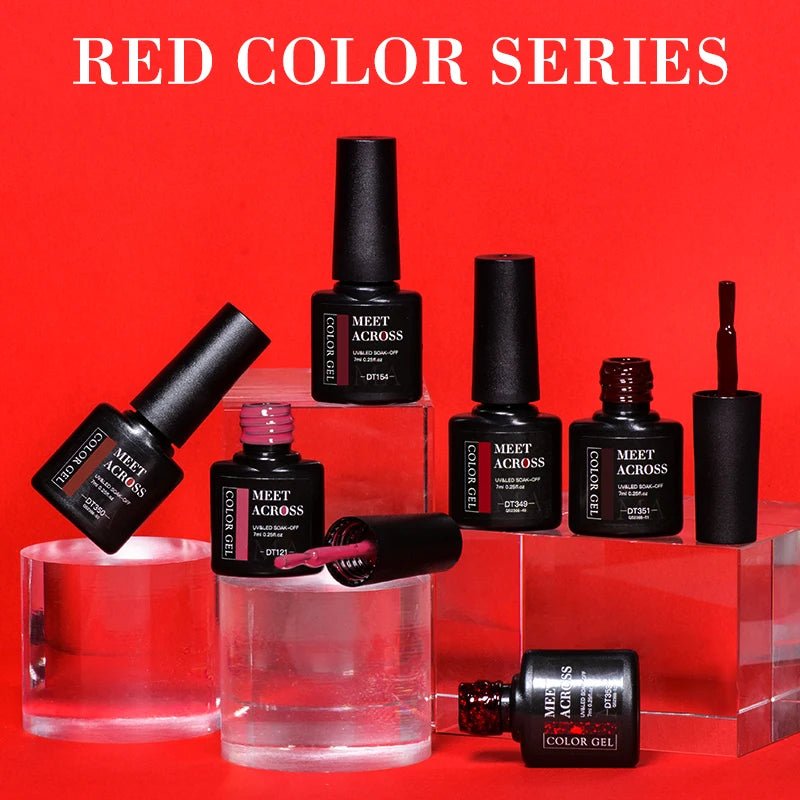 MEET ACROSS 7ml Red Gel Nail Polish Crystal Semi Permanent Soak Off UV Gel Varnish Nail Art Manicure Base Matte Top Coat Vernis - Paola Center