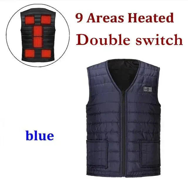 Men Autumn winter Smart heating Cotton Vest 9 area Heated V neck vest Women Outdoor Flexible Thermal Winter Warm Jacket M - 7XL - Verschic Paris