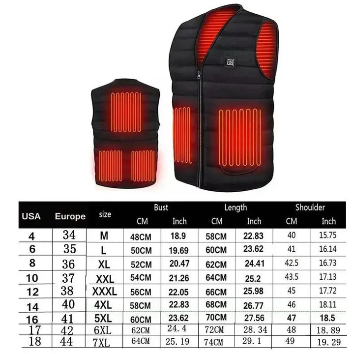 Men Autumn winter Smart heating Cotton Vest 9 area Heated V neck vest Women Outdoor Flexible Thermal Winter Warm Jacket M - 7XL - Verschic Paris