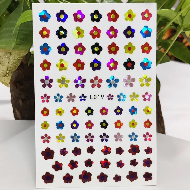 Paola Center Nail Art Supplies Sheet with Colorful Flower Stickers for Creative Nail Decorations