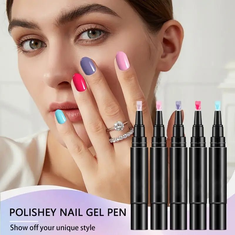 Nail Gel Pen Set 5pcs Nail Polish Pens Gel Polish Kit Gel Base Top Coat Quick - Drying Nail Polish Nail Pen For Manicure tool - Paola Center