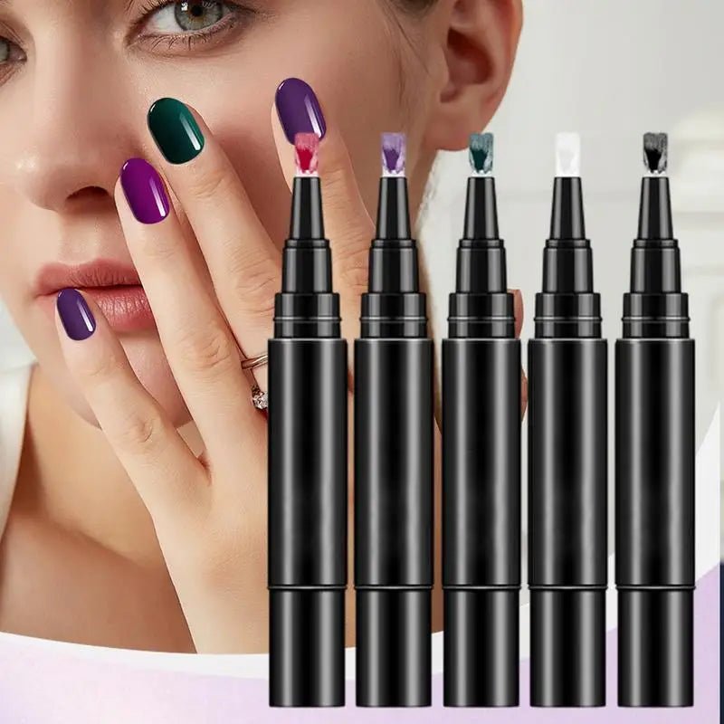 Nail Gel Pen Set 5pcs Nail Polish Pens Gel Polish Kit Gel Base Top Coat Quick - Drying Nail Polish Nail Pen For Manicure tool - Paola Center