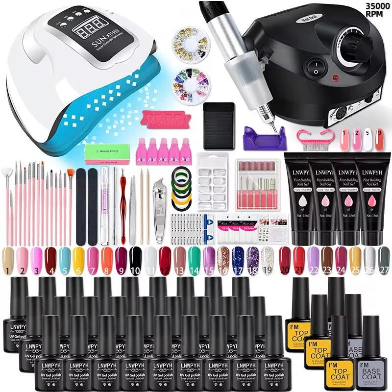 Nail Polish Kit Acrylic Nail Kit Poly Nail Gel Set With Nail Lamp Nails Extension Glitter Gel UV Building Gel Manicure Tools Set - Paola Center