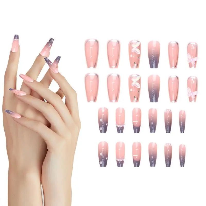 Nails with Bows 24 Pieces 3D Artificial Nails Press on Manicure Stickers Homemade Fake Fingertip French Style Glue on False - Paola Center