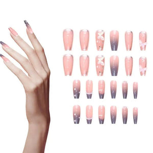Nails with Bows 24 Pieces 3D Artificial Nails Press on Manicure Stickers Homemade Fake Fingertip French Style Glue on False - Paola Center