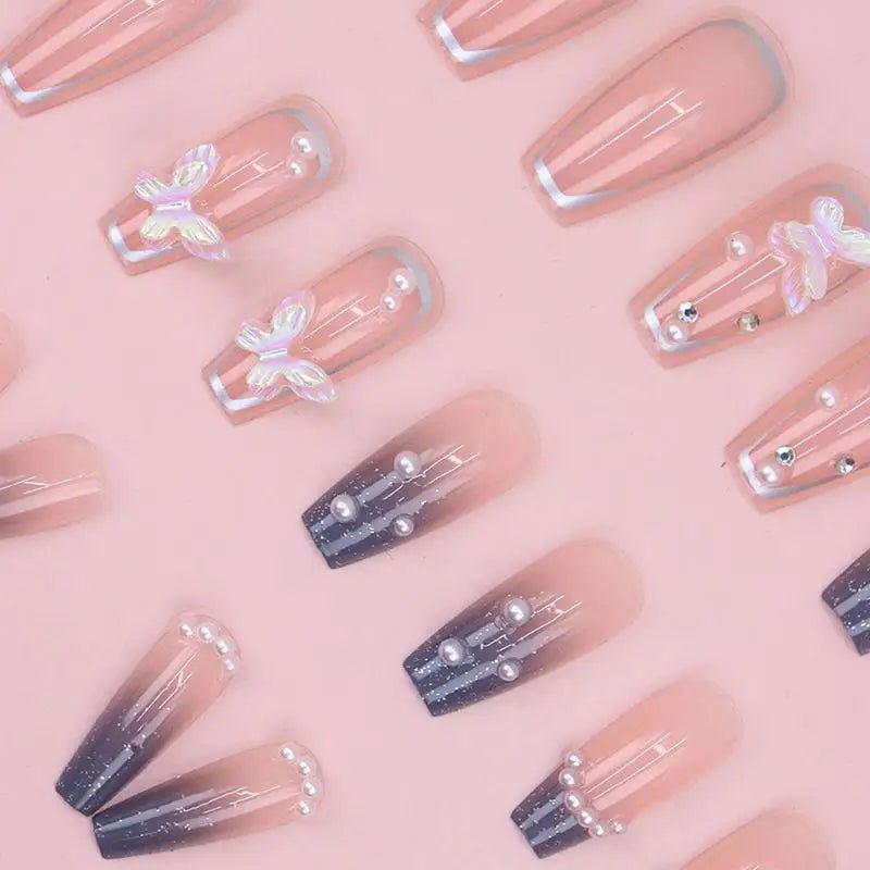 Nails with Bows 24 Pieces 3D Artificial Nails Press on Manicure Stickers Homemade Fake Fingertip French Style Glue on False - Paola Center