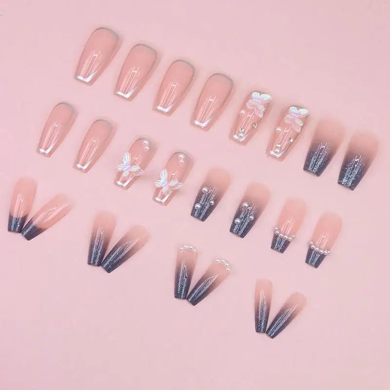 Nails with Bows 24 Pieces 3D Artificial Nails Press on Manicure Stickers Homemade Fake Fingertip French Style Glue on False - Paola Center