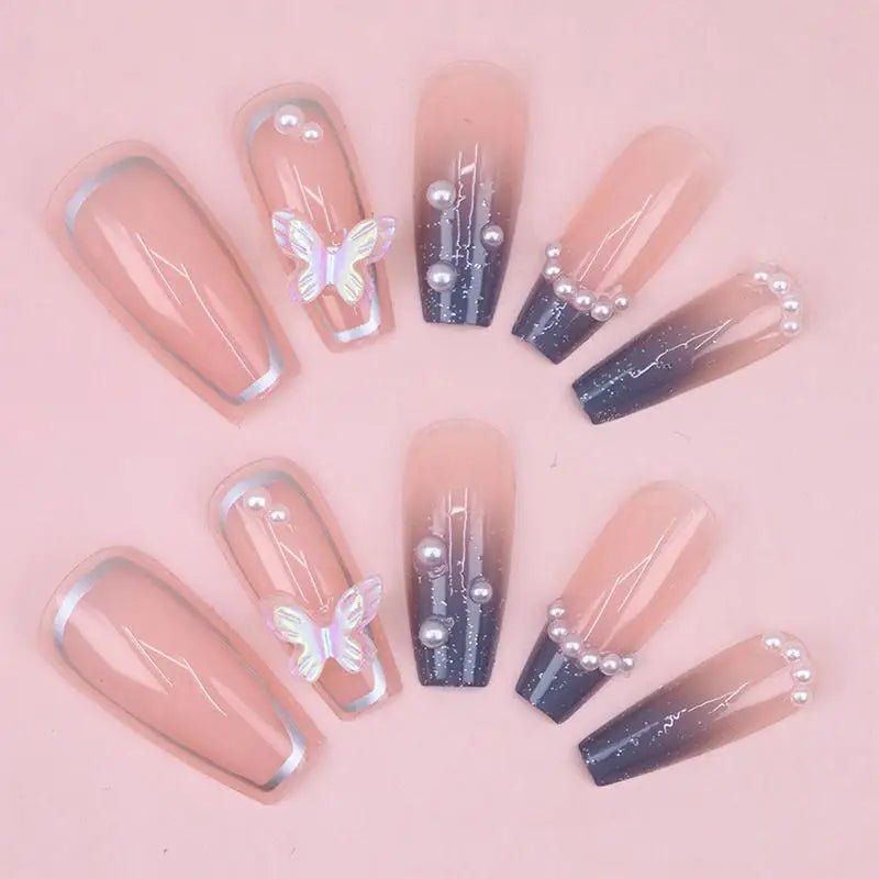 Nails with Bows 24 Pieces 3D Artificial Nails Press on Manicure Stickers Homemade Fake Fingertip French Style Glue on False - Paola Center