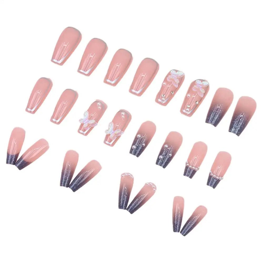 Nails with Bows 24 Pieces 3D Artificial Nails Press on Manicure Stickers Homemade Fake Fingertip French Style Glue on False - Paola Center