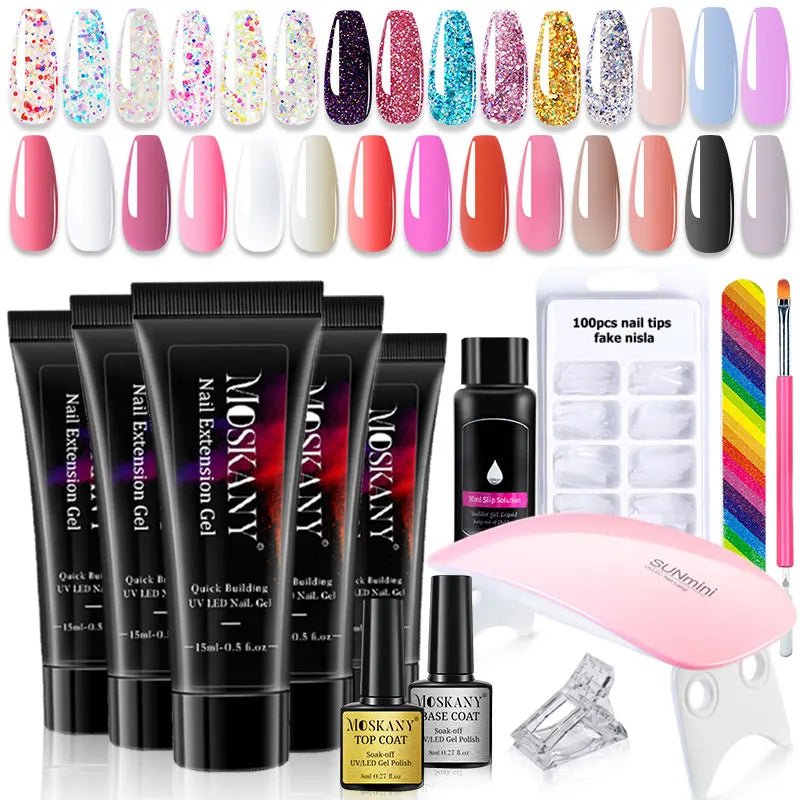 Poly Nail Gel Full Set With 6W LED Lamp Nail Set For Beginner Nail Tips Art 3D Design Decoration Extension Manicure Tools Kit - Paola Center
