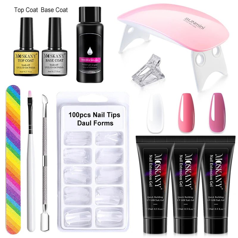 Poly Nail Gel Full Set With 6W LED Lamp Nail Set For Beginner Nail Tips Art 3D Design Decoration Extension Manicure Tools Kit - Paola Center