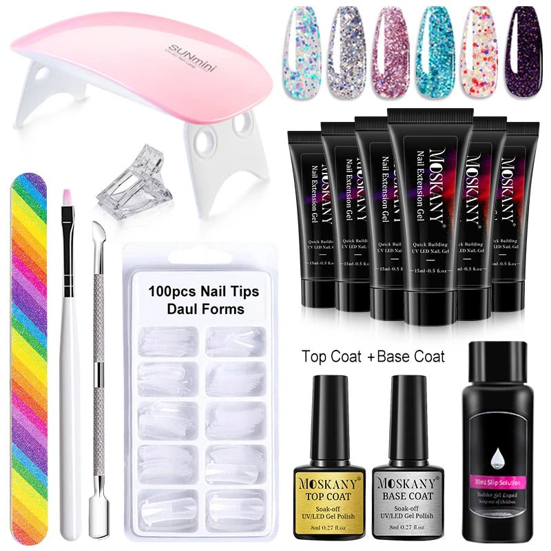 Poly Nail Gel Full Set With 6W LED Lamp Nail Set For Beginner Nail Tips Art 3D Design Decoration Extension Manicure Tools Kit - Paola Center