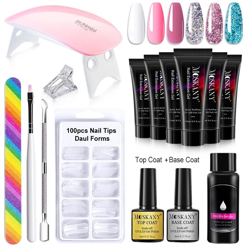 Poly Nail Gel Full Set With 6W LED Lamp Nail Set For Beginner Nail Tips Art 3D Design Decoration Extension Manicure Tools Kit - Paola Center