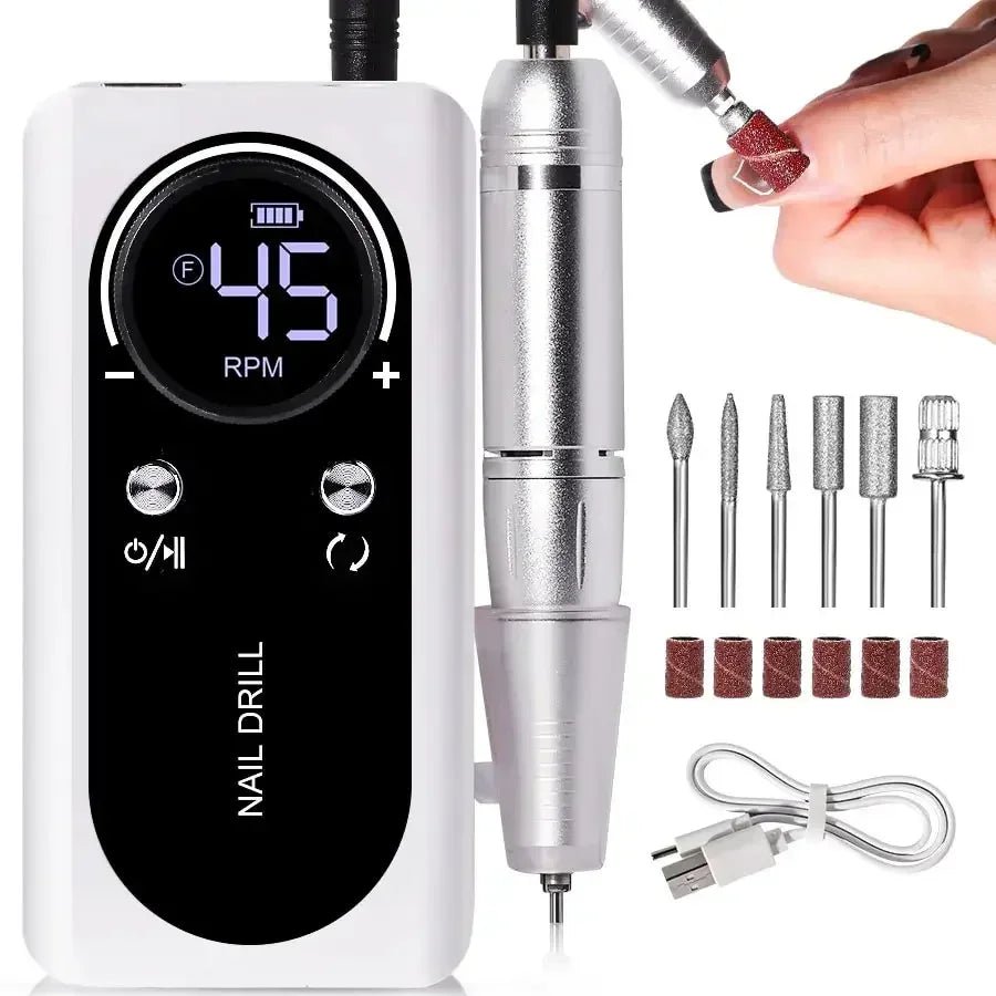 Professional 45000RPM Electric Portable Nail Drill Machine Rechargeable Low Noise Nail Sander File for Manicure Salon Tool - Paola Center