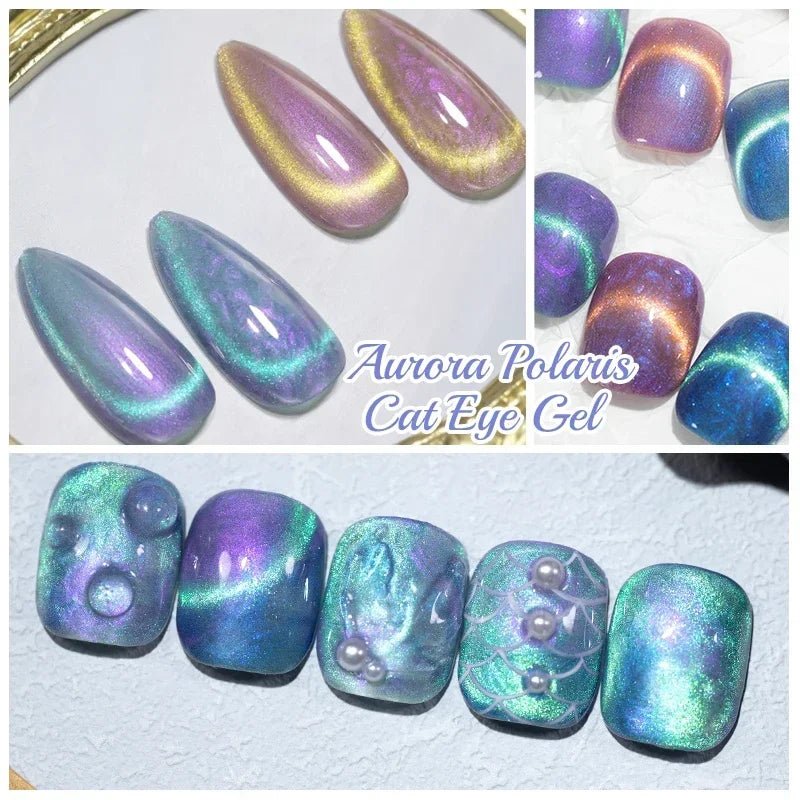 PUENTE 6Pcs Aurora Shell Thread Cat Magnetic Gel Polish Set With Magnet Glitter Pearl Cat Eye Gel Soak Off Nail Art Varnish Kit - Paola Center