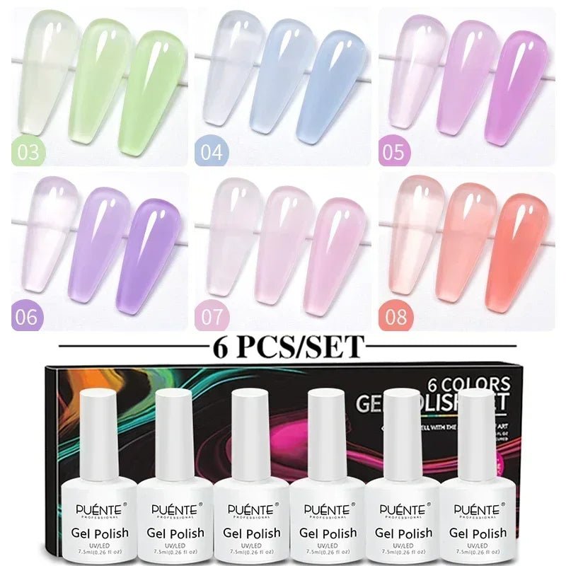 PUENTE 6Pcs Aurora Shell Thread Cat Magnetic Gel Polish Set With Magnet Glitter Pearl Cat Eye Gel Soak Off Nail Art Varnish Kit - Paola Center