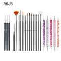 Set of nail art brushes and flat liner nail pen for home salon with various brush shapes and dotting tools