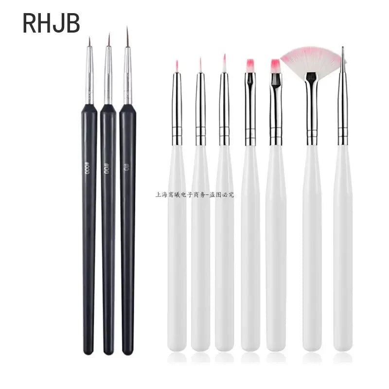 Set of detailed nail art brushes including flat liner nail pen for home salon and fine tip tools