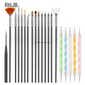 Flat liner nail pen for home salon set with multiple detailed nail art brushes and dotting tools