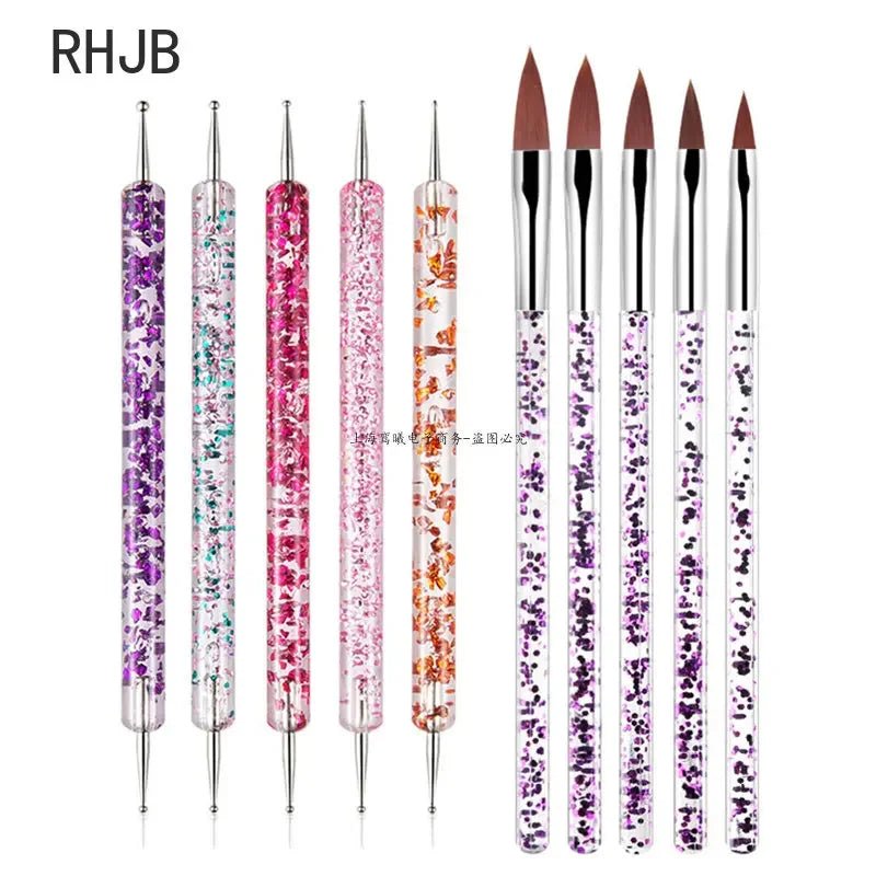 Paola Center flat liner nail pen for home salon set with glitter handles and precision brush and dotting tools