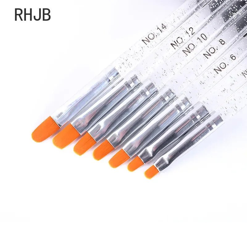 Set of flat liner nail pen for home salon with various brush sizes and clear handles