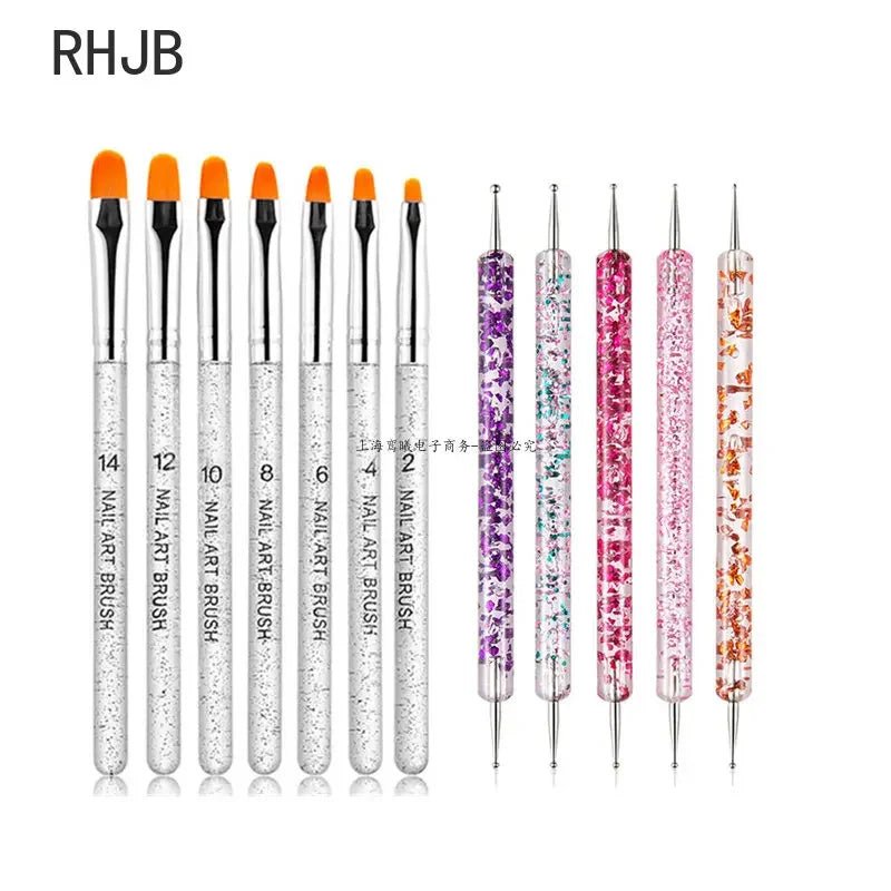 Paola Center flat liner nail pen for home salon with glitter handles and multiple brush sizes for nail art