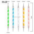 Set of five colorful flat liner nail pen for home salon with various tip sizes and twisted handles
