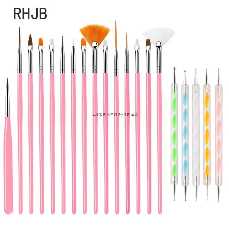 Paola Center flat liner nail pen for home salon set with pink handles and dotting tools