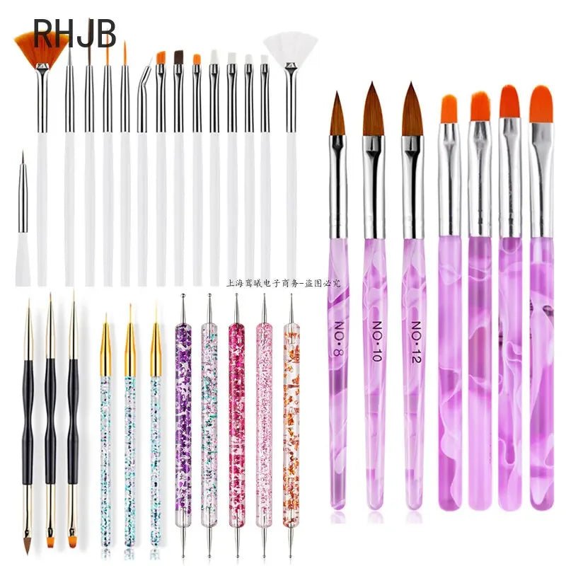 Paola Center flat liner nail pen for home salon set with various nail art brushes and dotting tools